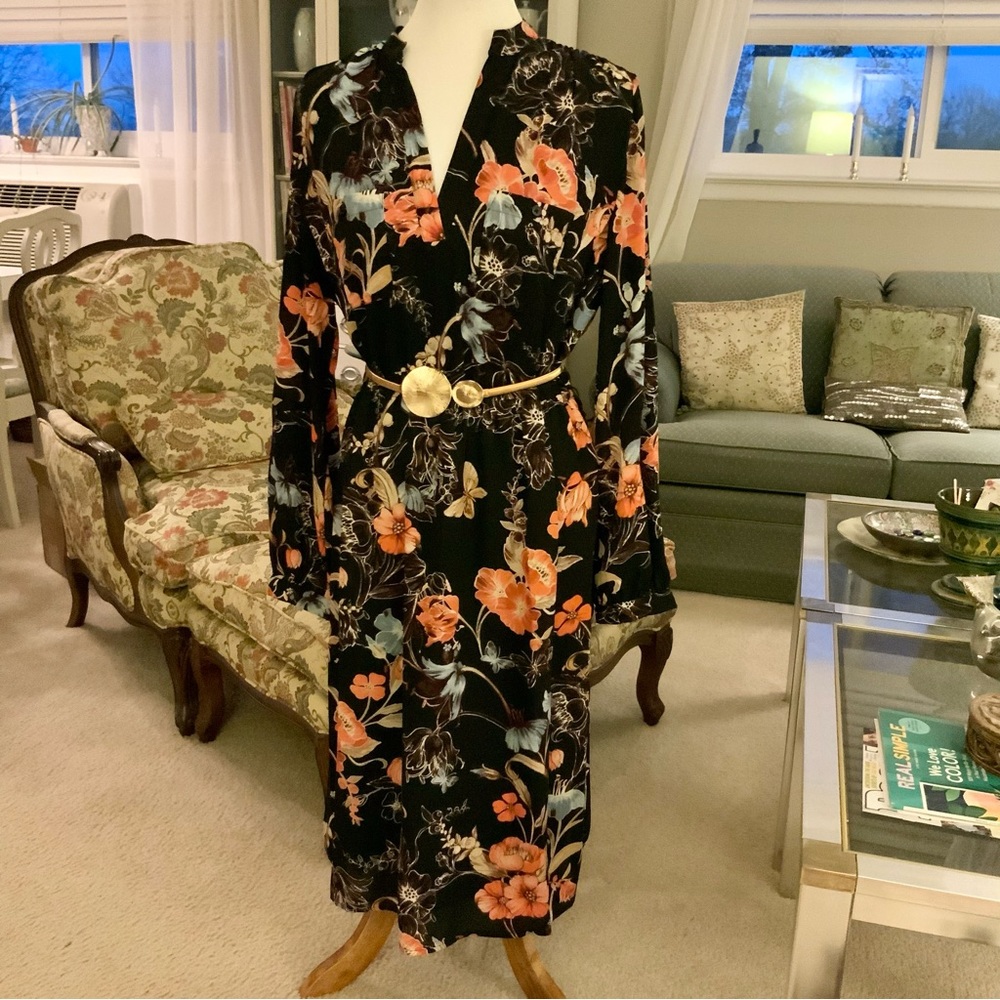 Who What Wear Black Floral Midi Dress